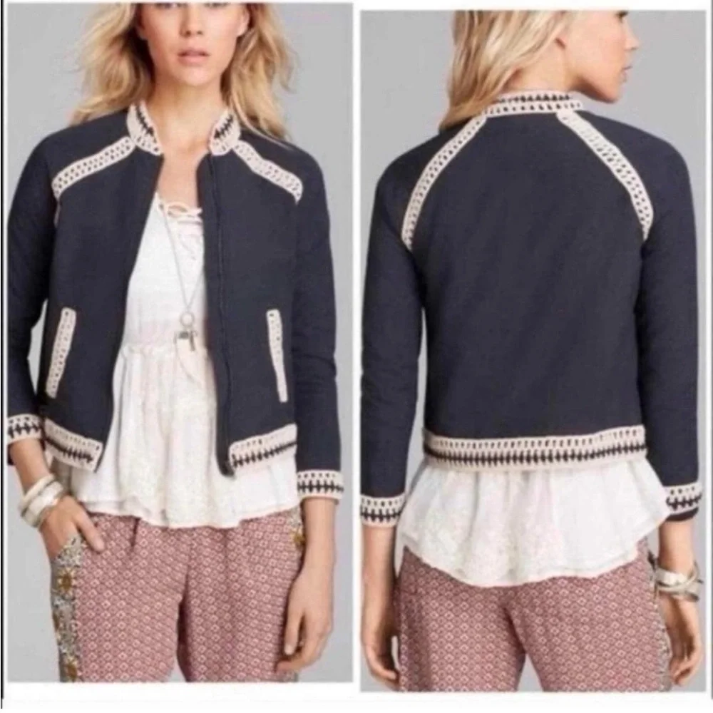 Free People crochet bomber jacket. Size small